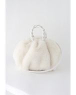 Braided Faux Fur Crossbody Bag in White