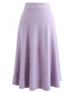Textured Knit Flare Hem Knit Midi Skirt in Purple