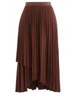 Asymmetric Hem Flap Front Pleated Skirt in Burgundy