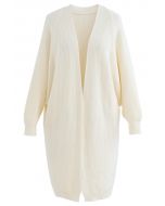 Batwing Ribbed Knit Longline Cardigan in Cream