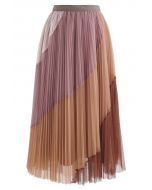 Multi Color Double-Layered Pleated Tulle Midi Skirt in Berry