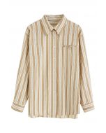 Vertical Stripe Button Down Shirt in Tan