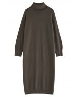 Long Sleeve Turtleneck Cozy Knit Sweater Dress in Brown