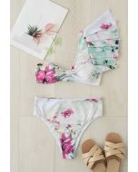 Floral and Frill One-Shoulder Bikini Set