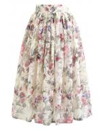 Fragrant Blossom Jacquard Organza Midi Skirt