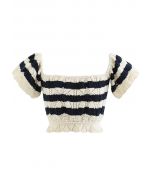 Flare Sleeve Striped Knit Crop Top