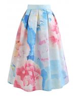 Bloom in Watercolor Printed Midi Skirt 