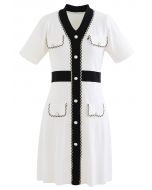 Retro Grace Contrast Color Knit Dress in White