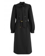 Exquisite Bowknot Double-Breasted Belted Coat in Black