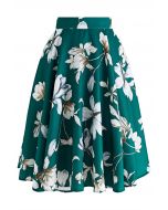 Magnolia Blossom Green Flare Midi Skirt