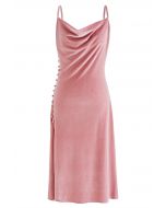 Cowl Neck Side Slit Velvet Cami Dress