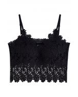 Exquisite Floral Crochet Bra Top in Black