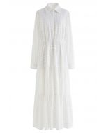 Pure White Floral Cutwork Frilling Maxi Dress