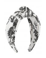Floral Sketch Knotted Headband in Black