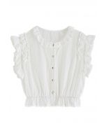 Embroidered Eyelet Ruffle Peplum Top in White