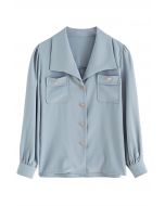 Pointed Collar Golden Button Shirt in Dusty Blue