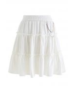 Pearl Chain Ruffle Detail Frilling Skirt in White