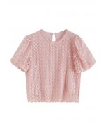 Full Crochet Bubble Short Sleeves Top in Pink