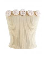 3D Floral Stretchy Tube Top in Cream