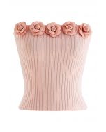 3D Floral Stretchy Tube Top in Peach