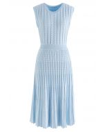 Wavy Seam Sleeveless Knit Dress in Blue