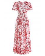Ebullient Red Flower Printed Maxi Dress