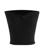 Twist Front Ribbed Knit Tube Crop Top in Black