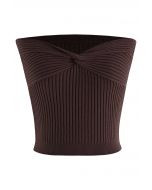 Twist Front Ribbed Knit Tube Crop Top in Brown