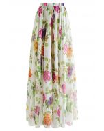 Refreshing Floral Print Chiffon Maxi Skirt