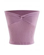 Twist Front Ribbed Knit Tube Crop Top in Lilac