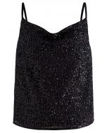 Cowl Neck Sequined Cami Top in Black