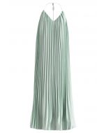 Halter Neck Backless Pleated Maxi Dress in Pea Green
