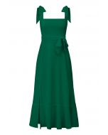 Ruffle Hem Tie-Shoulder Cami Dress in Green