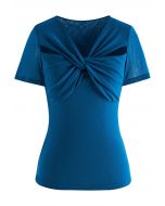Twist Cutout Front Soft Mesh Top in Teal