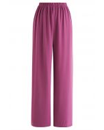 Smooth Satin Pull-On Pants in Magenta
