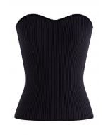 Rib Knit Bustier Tube Top in Black