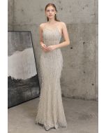 Sequin Tassel Mermaid Gown in Silver