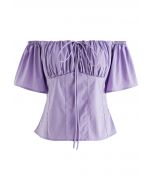 Off-Shoulder Tie-String Crop Top in Lilac