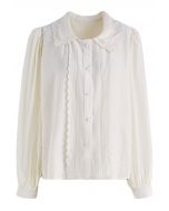 Tiered Scalloped Doll Collar Button Down Shirt in Cream