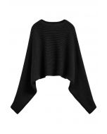 Dramatic Batwing Sleeve Ribbed Knit Sweater in Black