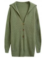 Flap Collar Button Down Longline Knit Cardigan in Green