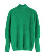 Cozy Perfection High Neck Fuzzy Knit Sweater in Green