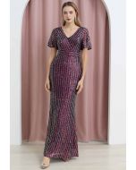 Ravishing V-Neck Sequined Mermaid Gown in Purple