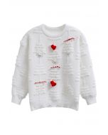 Pearl Christmas Tree Embossed Bowknot Knit Sweater in White