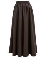 Basic Soft Faux Leather A-Line Skirt in Brown