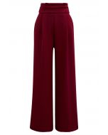 Pleated Waist Chunky Straight-Leg Pants in Burgundy