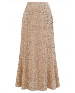 Dazzling Dream Sequin Velvet Maxi Skirt in Champagne