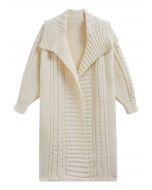 Flap Collar Cable Knit Longline Cardigan in Cream