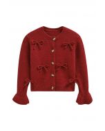 Adorable Bowknot Buttoned Knit Cardigan in Red