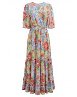 Summer Shine Floral Printed Frilling Wrapped Dress